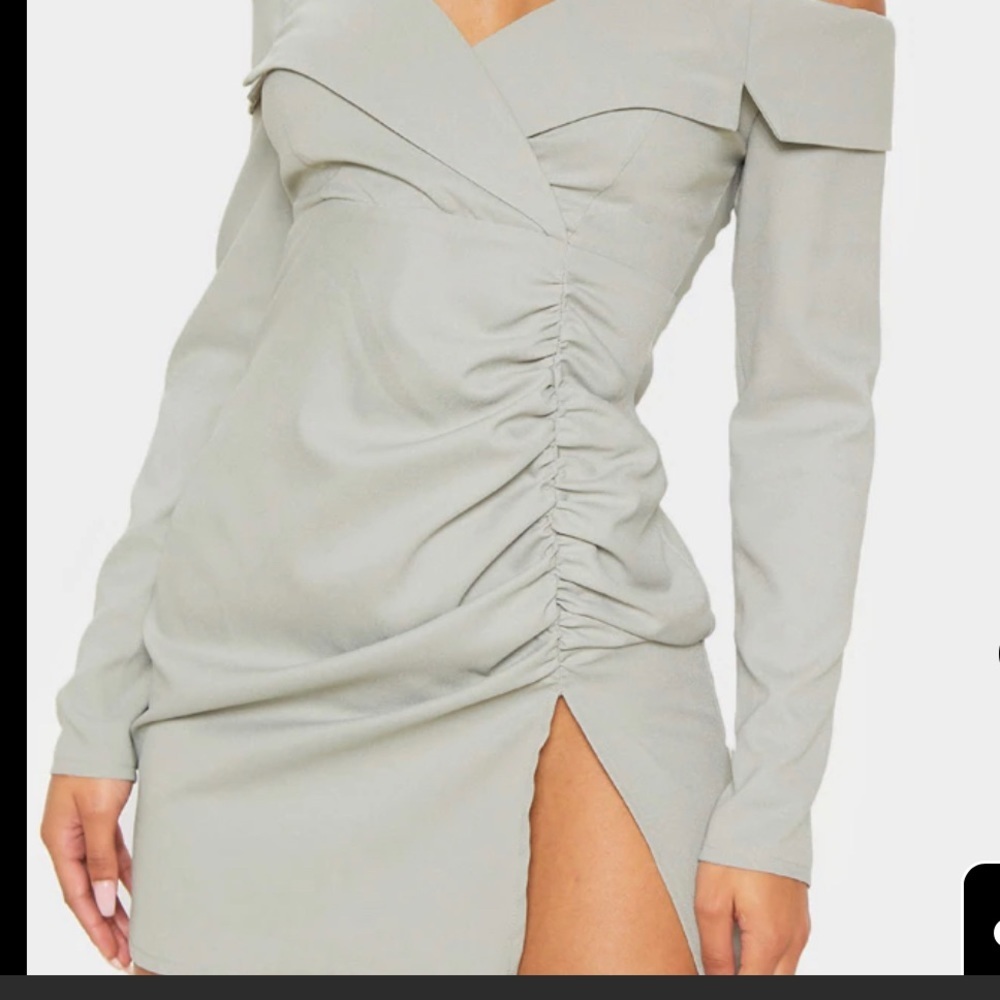 NEW PRETTYLITTLETHING Sage Khaki Bardot Ruched Detail Blazer Dress. Size 0 - Picture 4 of 10